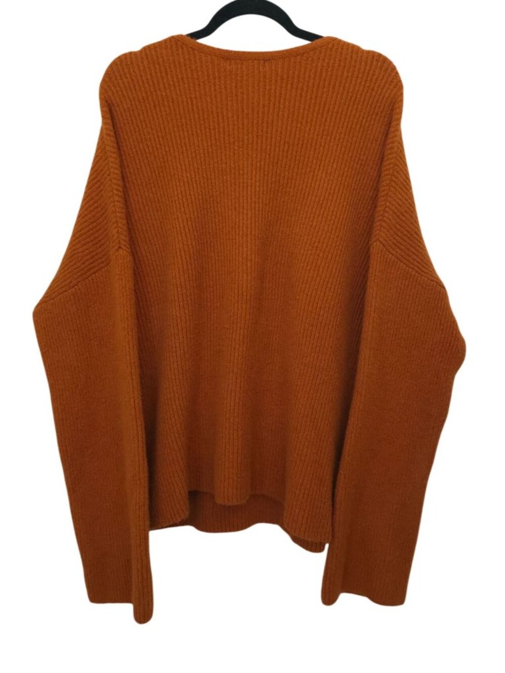 Treasure & Bond Rust Umber Cotton-Wool V-Neck Ribbed Knit Sweater Women's XXL - Picture 2 of 9
